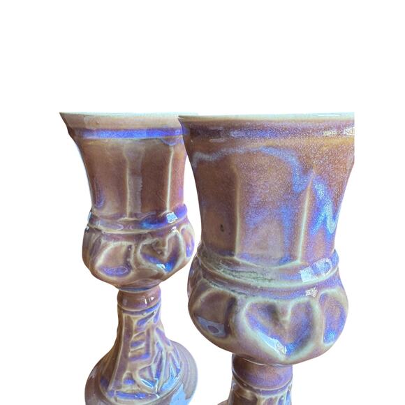 Studio Pottery set of 2 pink purple decorative chalices - Picture 5 of 7